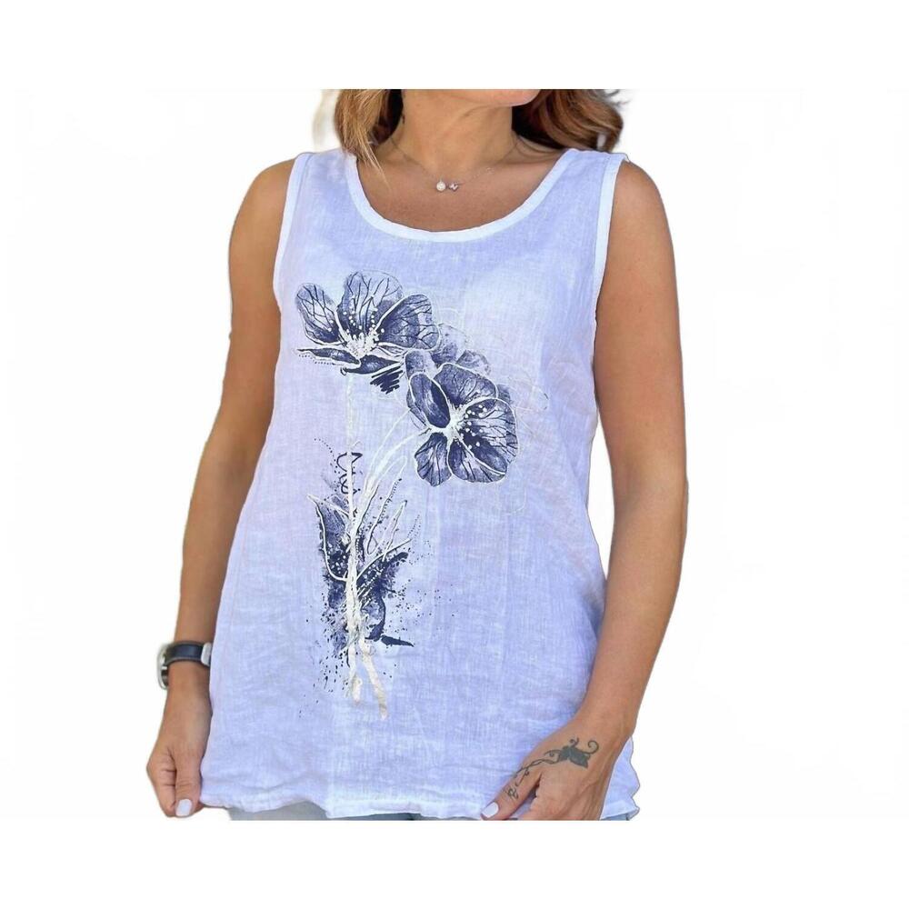 NEW FEMME FATALE floral linen tank in white